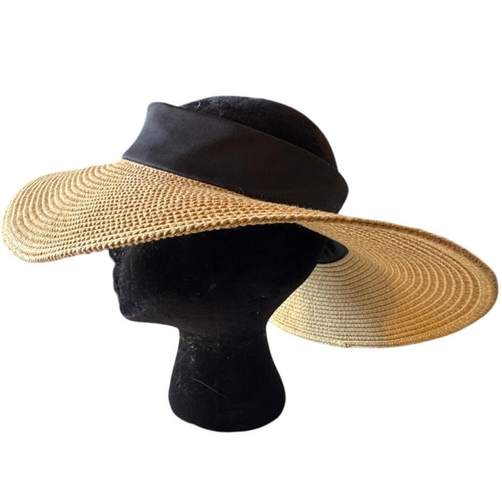 A New Day Womens Wide Brim Floppy Sun Hat Tan Black Paper Blend Beach Hat